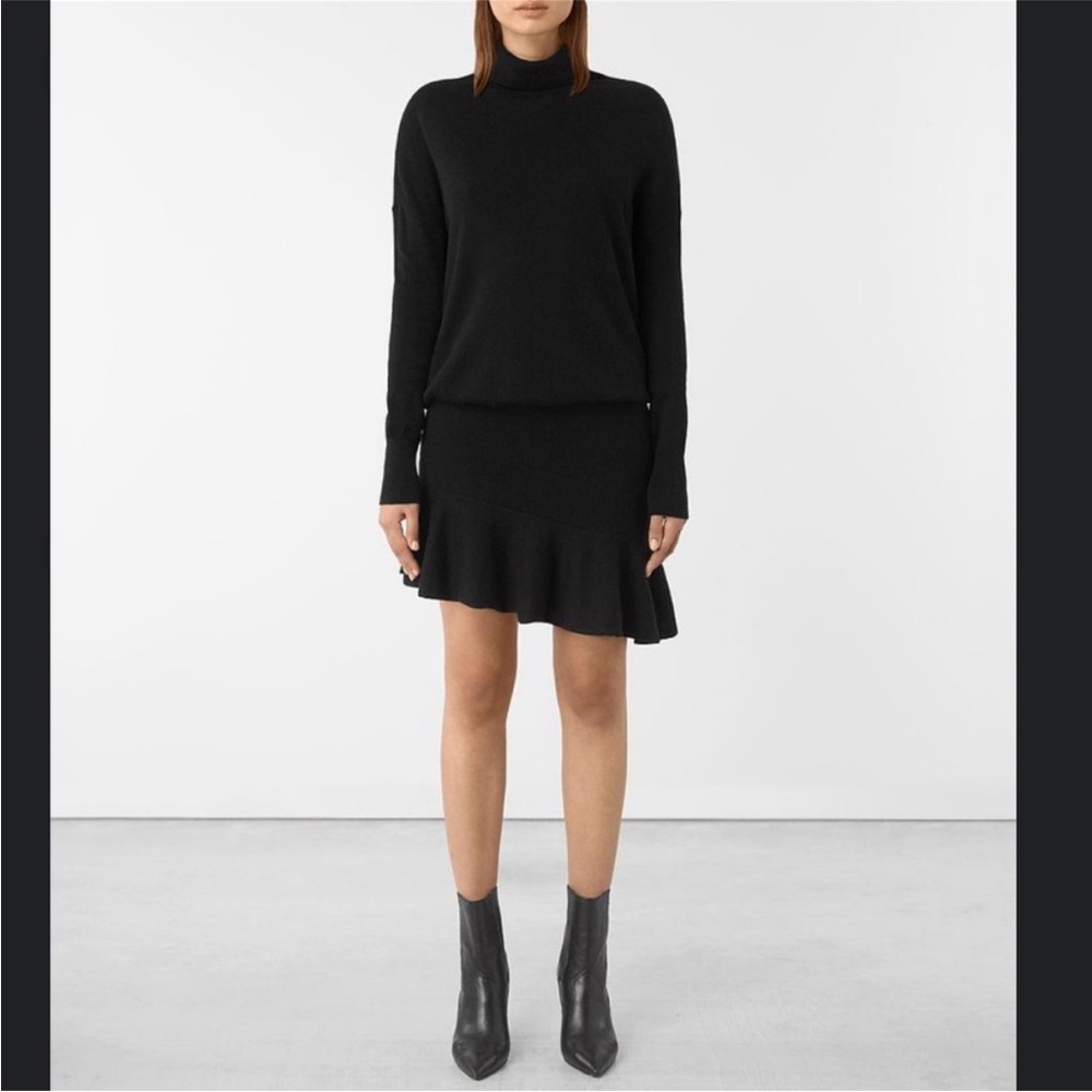 AllSaints Hava Wool Cashmere Blend Black Sweater Dress Medium Quiet Luxury